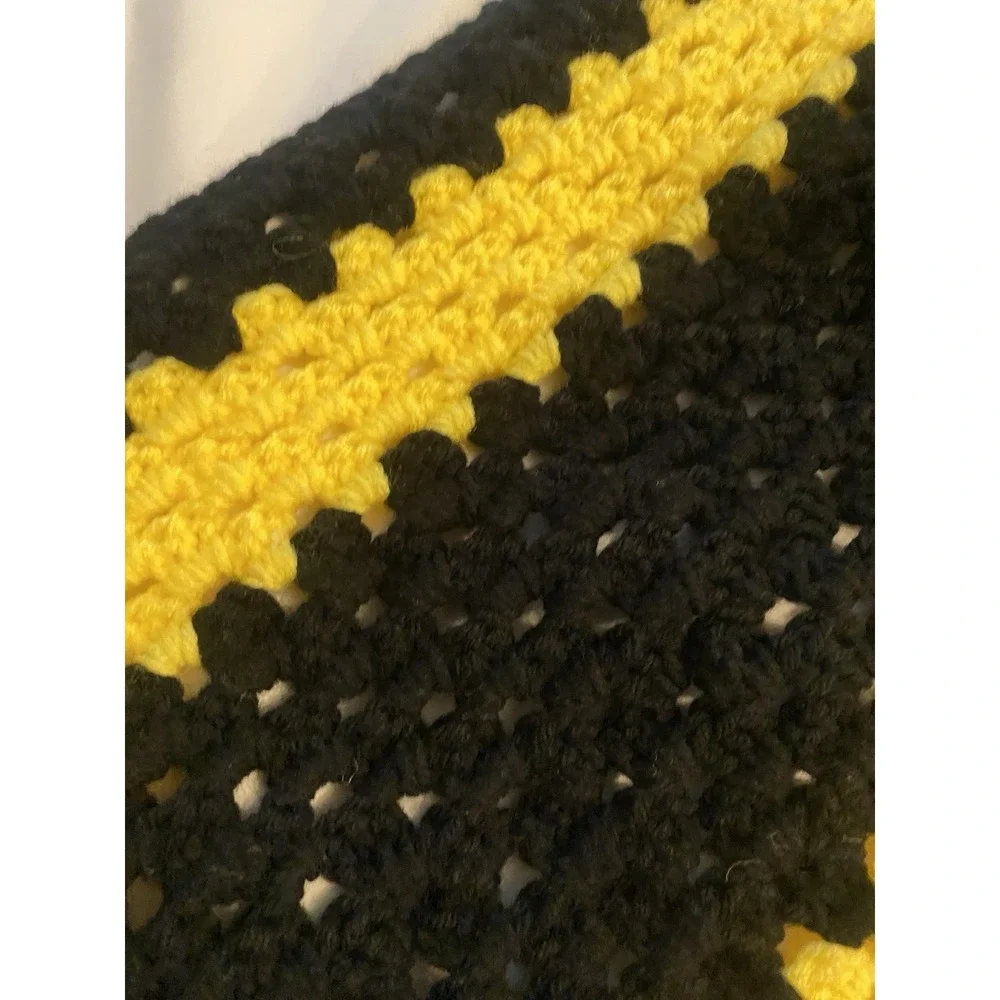 Handmade Crochet Blanket Black & Yellow Steelers Hawkeyes 66 x 59 Afghan